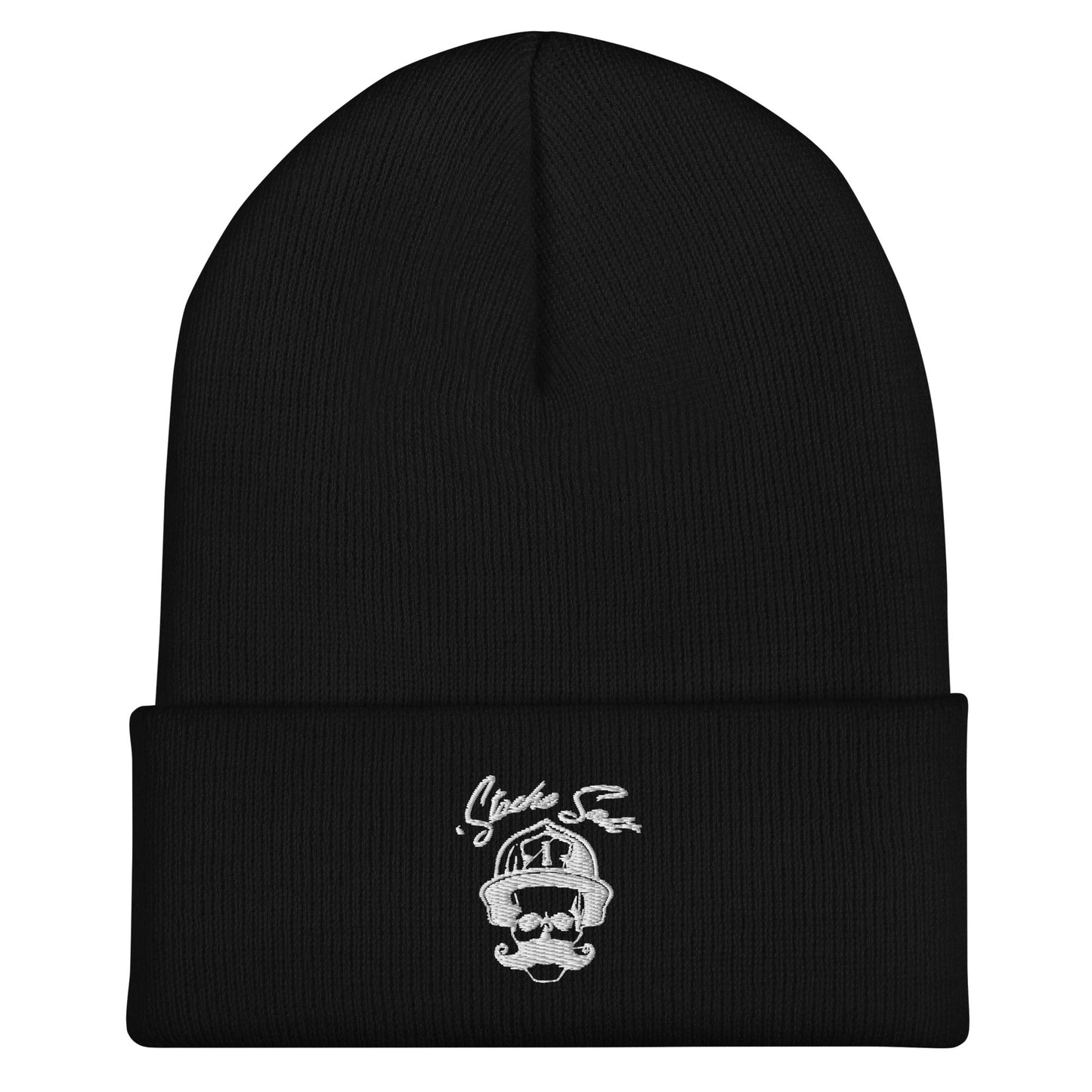 'Stache Salt Beanie in Black — front view