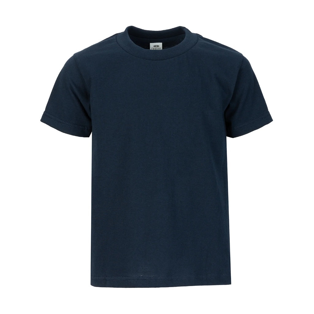 Navy Pro Club heavyweight short-sleeve t-shirt, plain front view showing the blank crew-neck base shirt.