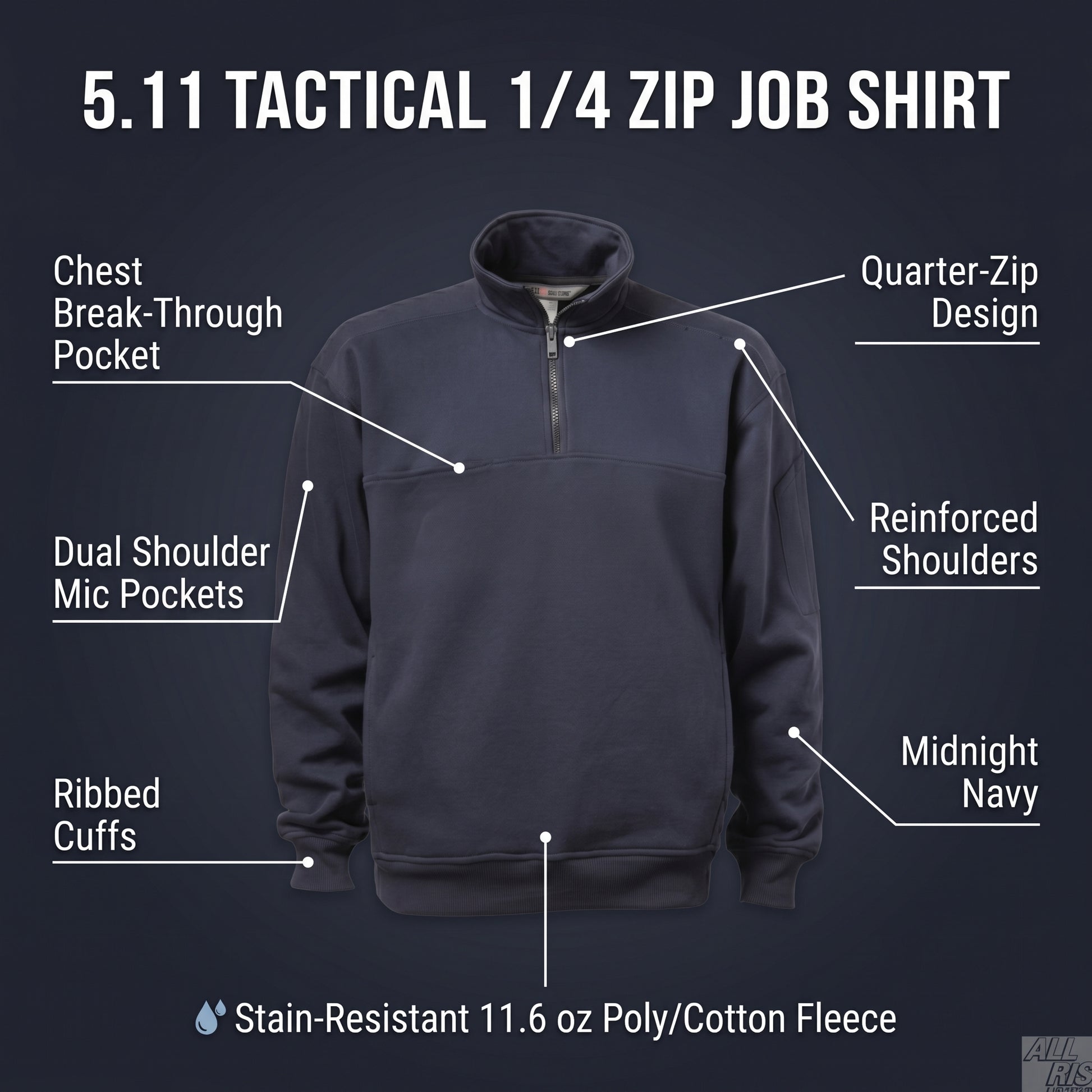 5.11 Tactical 1/4 Zip Job Shirt features
