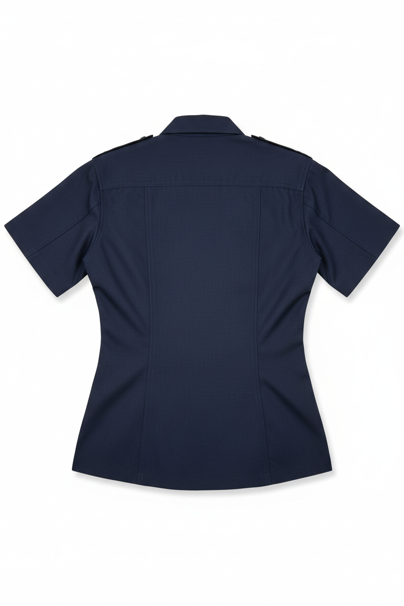 WorkRite women's Nomex short sleeve shirt back view with princess seams