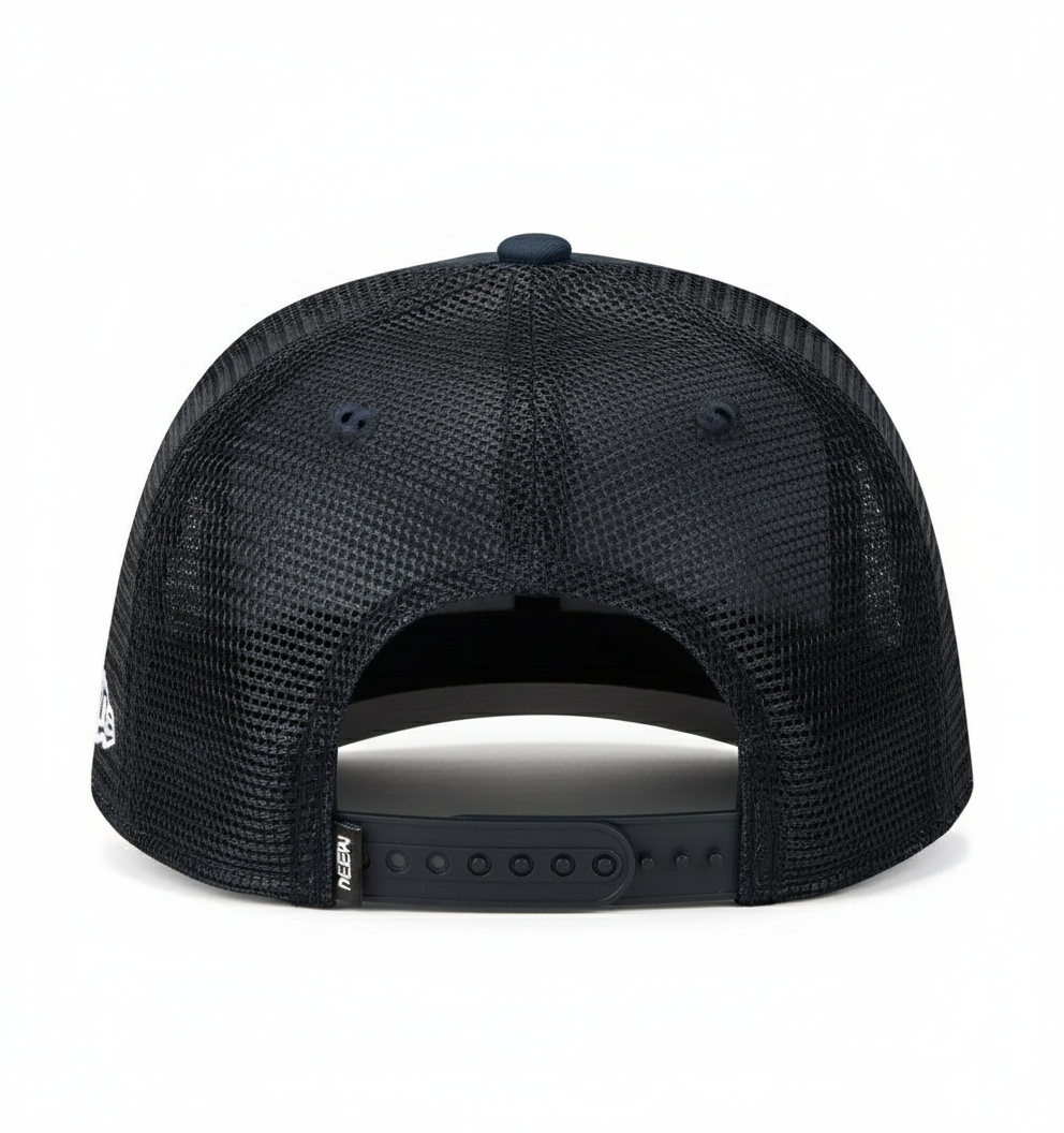 New Era 403 Snapback Hat in midnight navy with CAL FIRE shield logo - back view showing snapback closure and structured construction