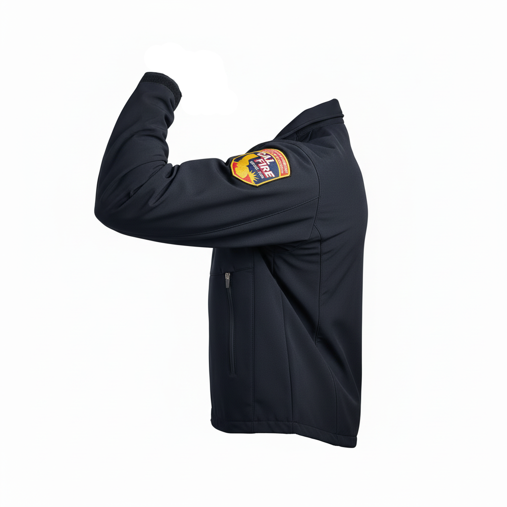 Jacket in bodybuilding flex pose - side view