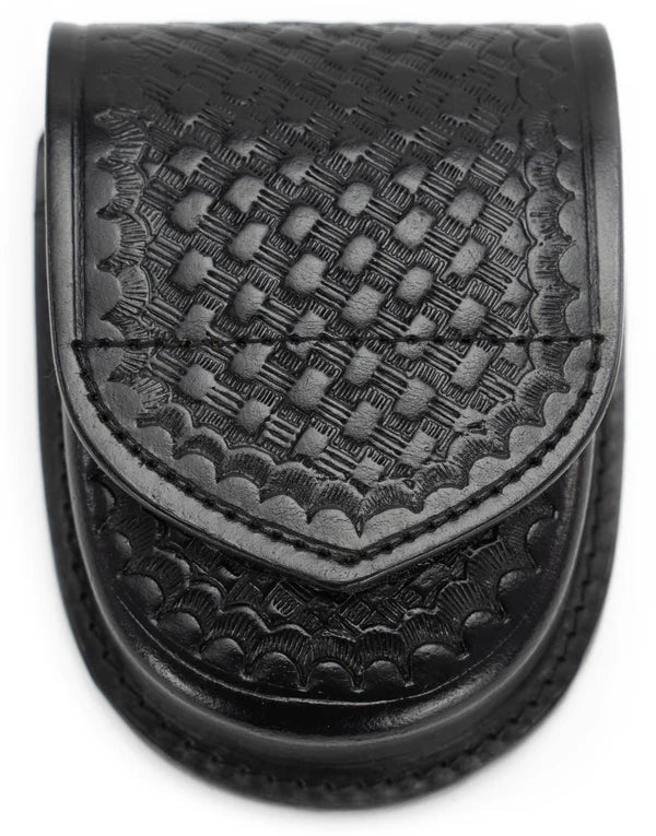 Basket Weave Leather Single Handcuff Wide Case