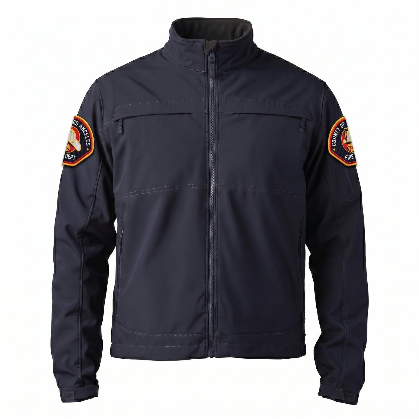L.A. County 5.11 Chameleon softshell jacket in midnight navy with County of Los Angeles Fire Department patch on both shoulders