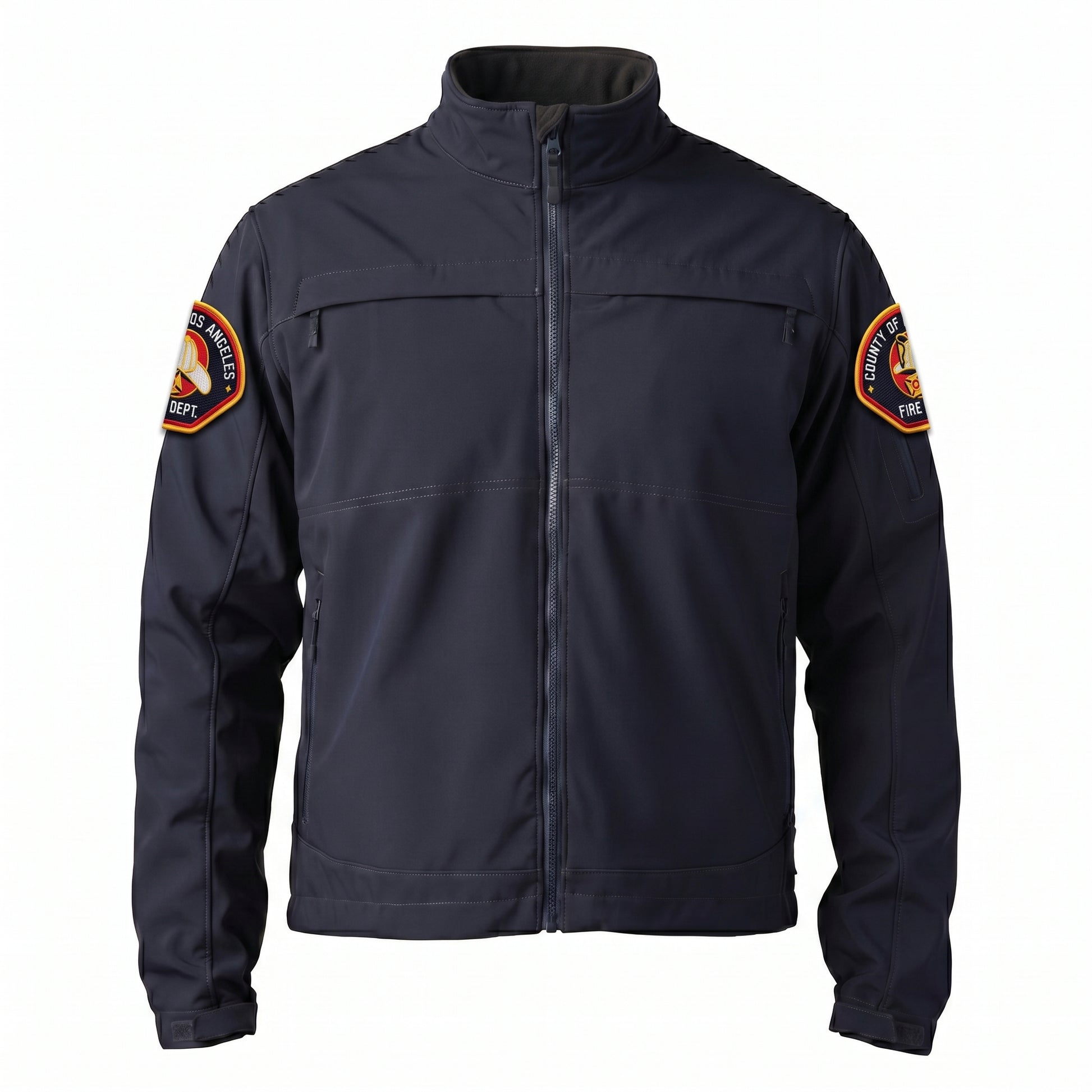 L.A. County 5.11 Chameleon softshell jacket in midnight navy with County of Los Angeles Fire Department patch on both shoulders