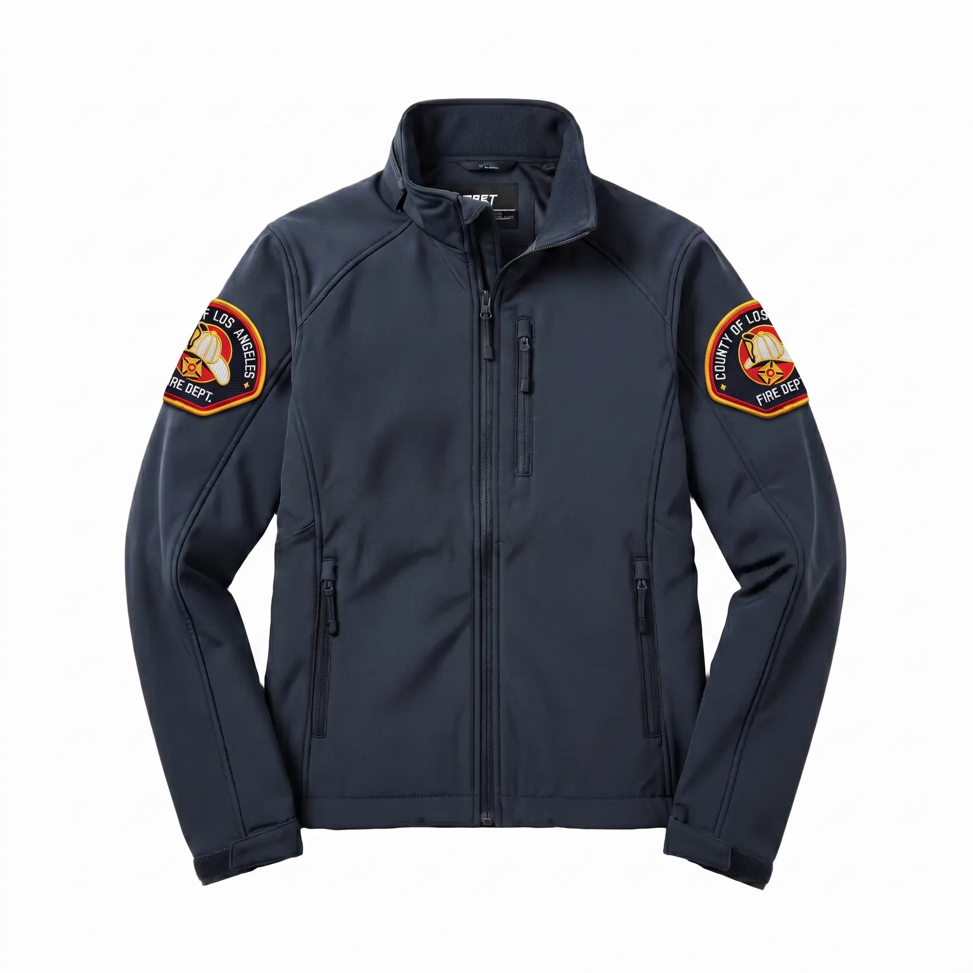 L.A. County First Tactical Tactix softshell jacket in midnight navy with County of Los Angeles Fire Department patch on both shoulders