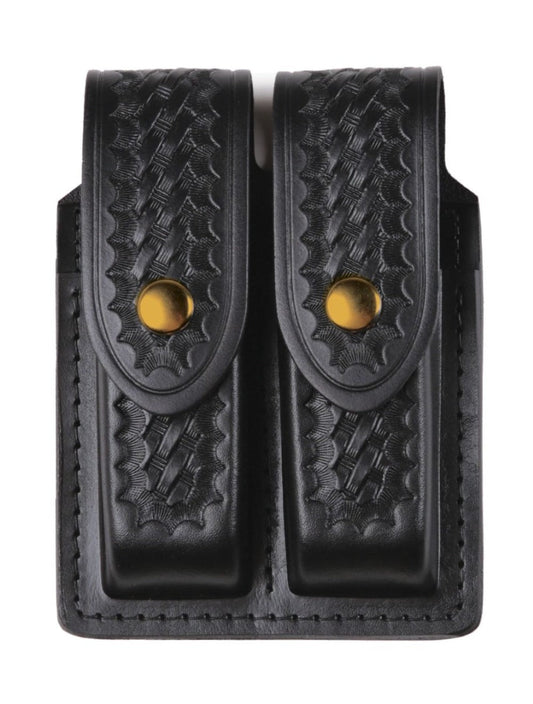 Leather Basket Weave Double Magazine Holder