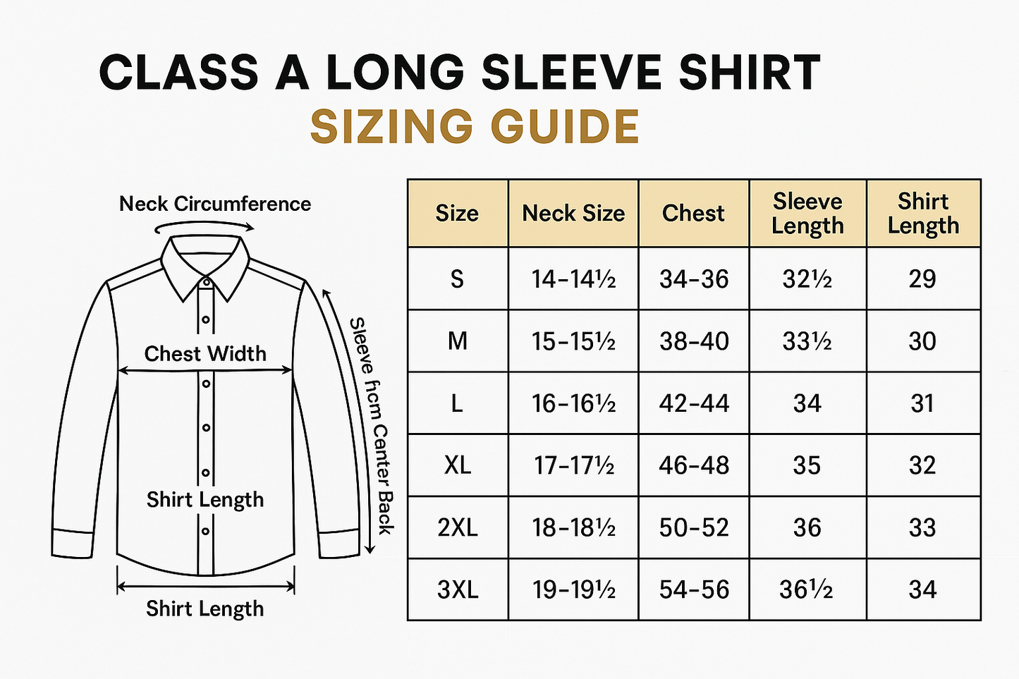 Long Sleeve Size Chart