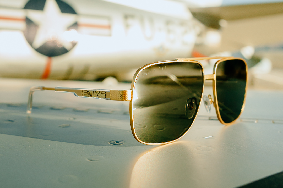 Heat Wave Visual Nimitz Gold Frame Black Lens sunglasses view 9