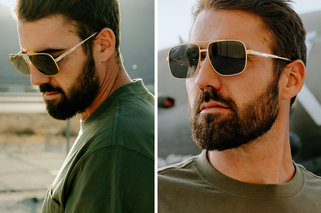 Heat Wave Visual Nimitz Gold Frame Black Lens sunglasses view 10