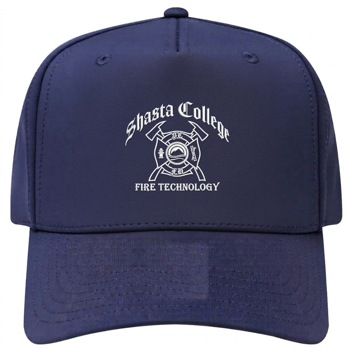 SC Fire Tech 5 panel navy hat with embroidered crest, front