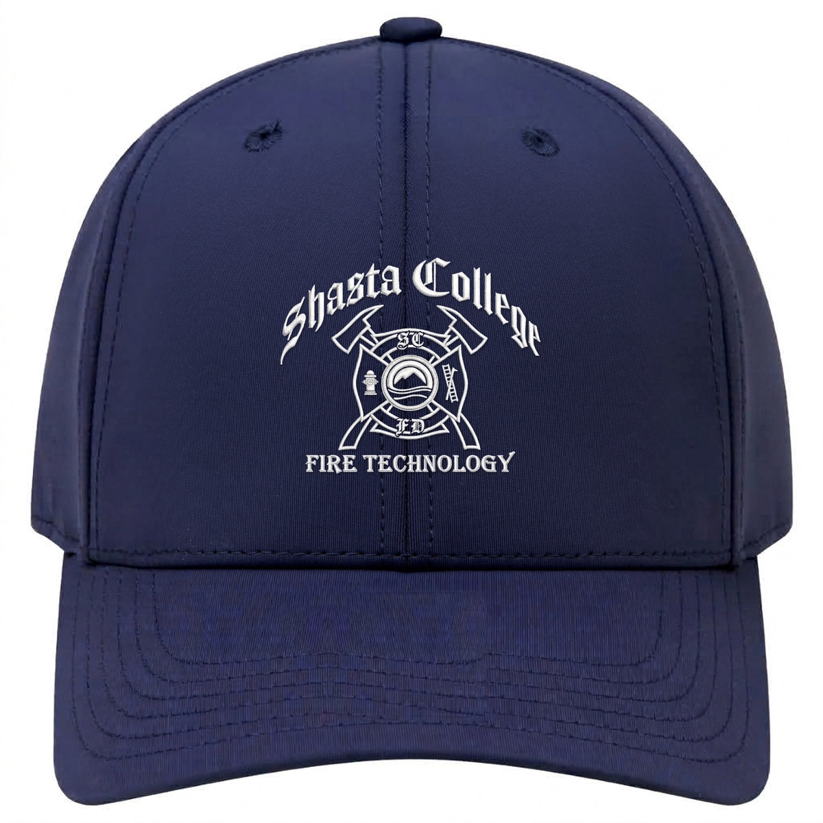SC Fire Tech 6 panel navy hat with embroidered crest, front