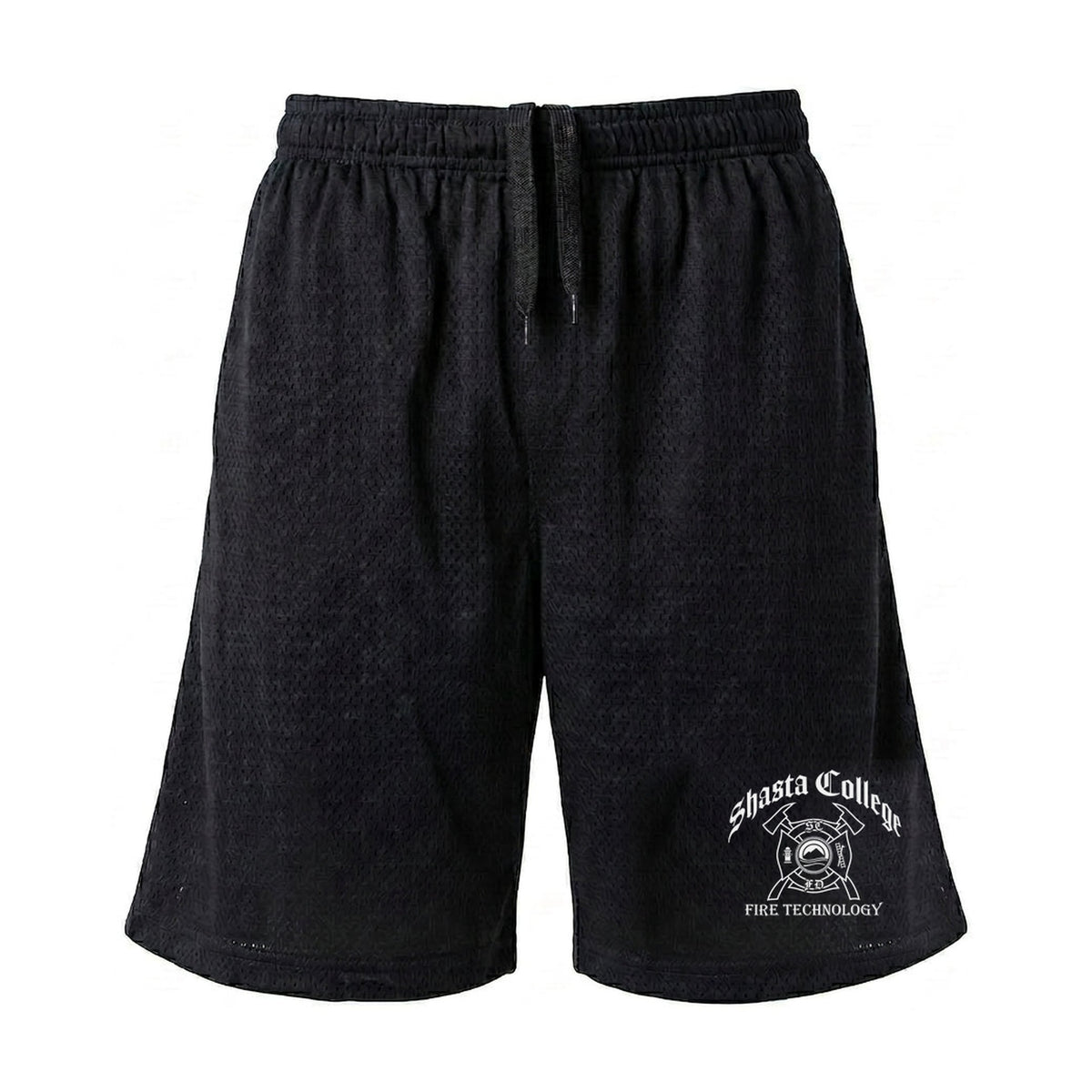 SC Fire Tech black mesh PT shorts with crest on left leg