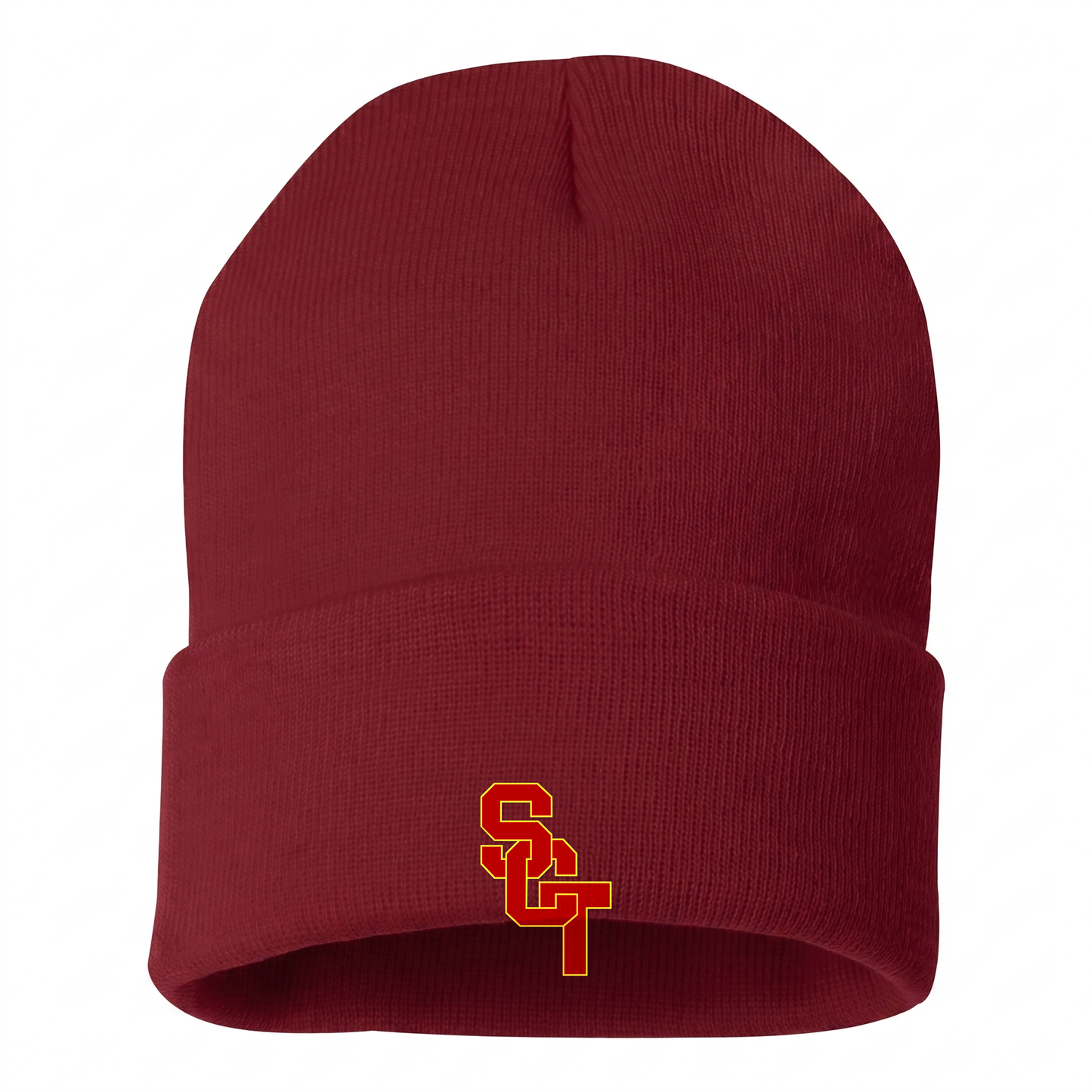 Siskiyou Trojans Knit Beanie in Cardinal, front view