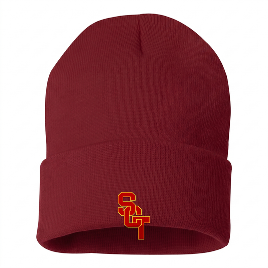 Siskiyou Trojans Knit Beanie in Cardinal, front view