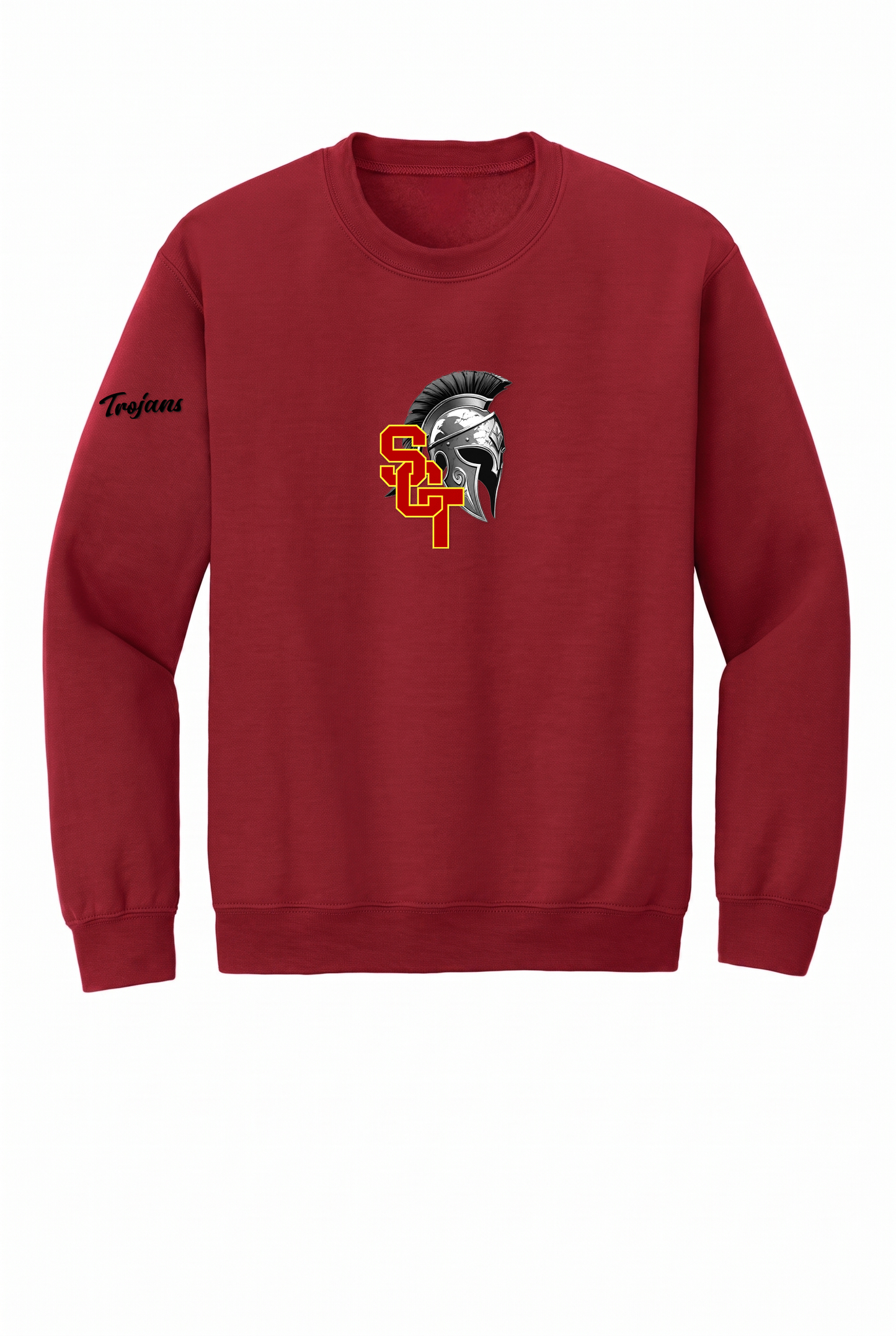 Siskiyou Trojans Crewneck Sweatshirt in Cardinal, front view