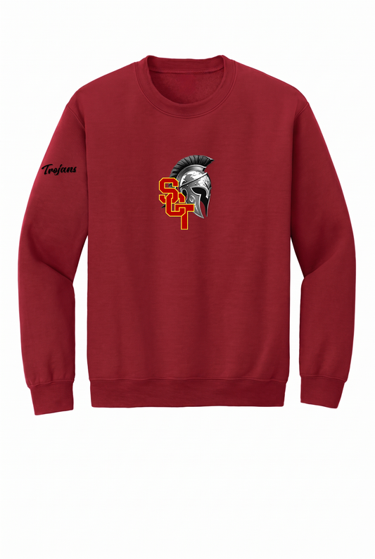Siskiyou Trojans Crewneck Sweatshirt in Cardinal, front view
