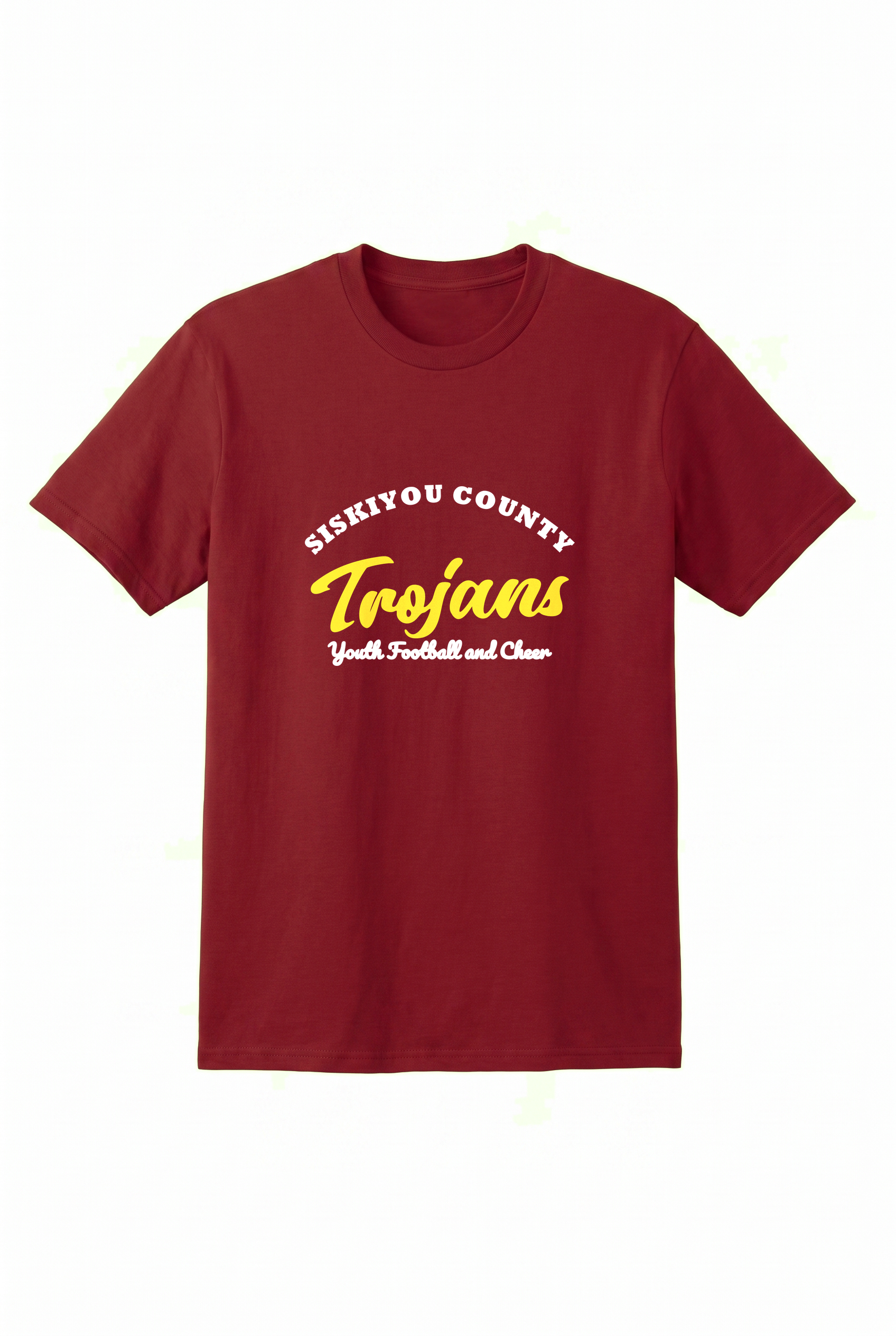 Siskiyou Trojans Collegiate Tee in Cardinal, front view
