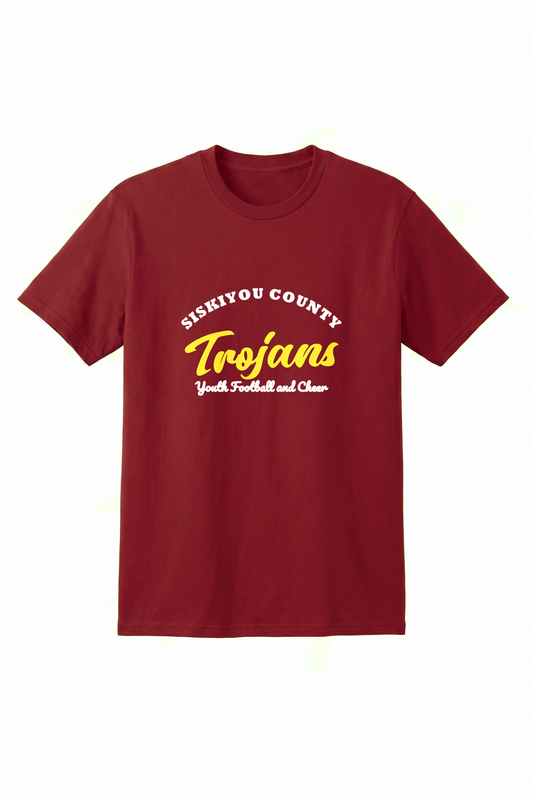 Siskiyou Trojans Collegiate Tee in Cardinal, front view