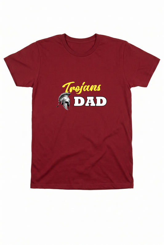 Siskiyou Trojans "Trojans Dad" Tee in Cardinal, front view
