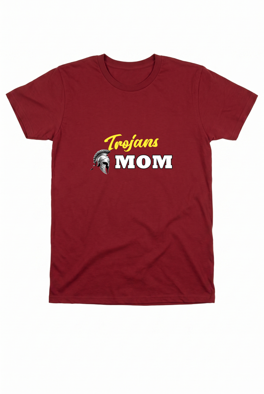 Siskiyou Trojans "Trojans Mom" Tee in Cardinal, front view