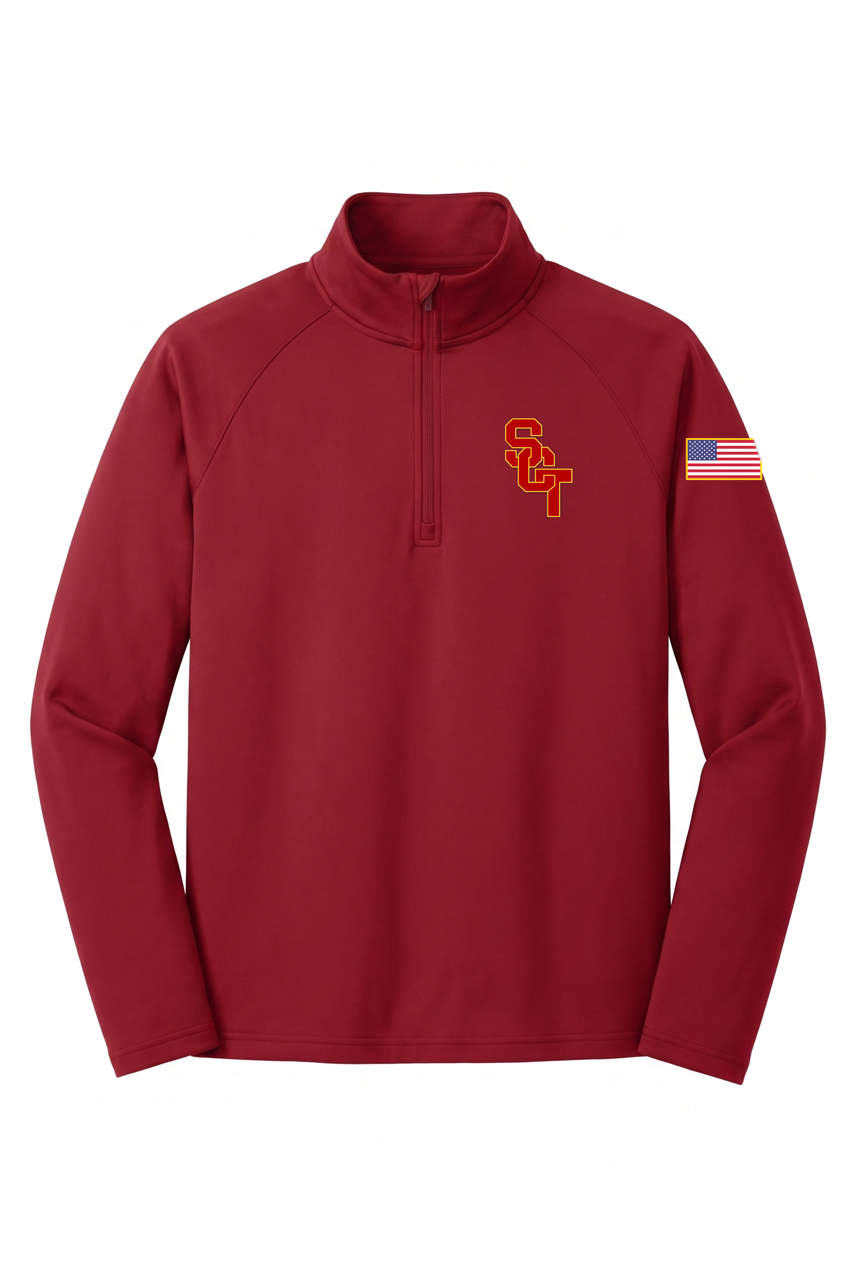 Siskiyou Trojans Sideline Quarter-Zip in Cardinal, front view