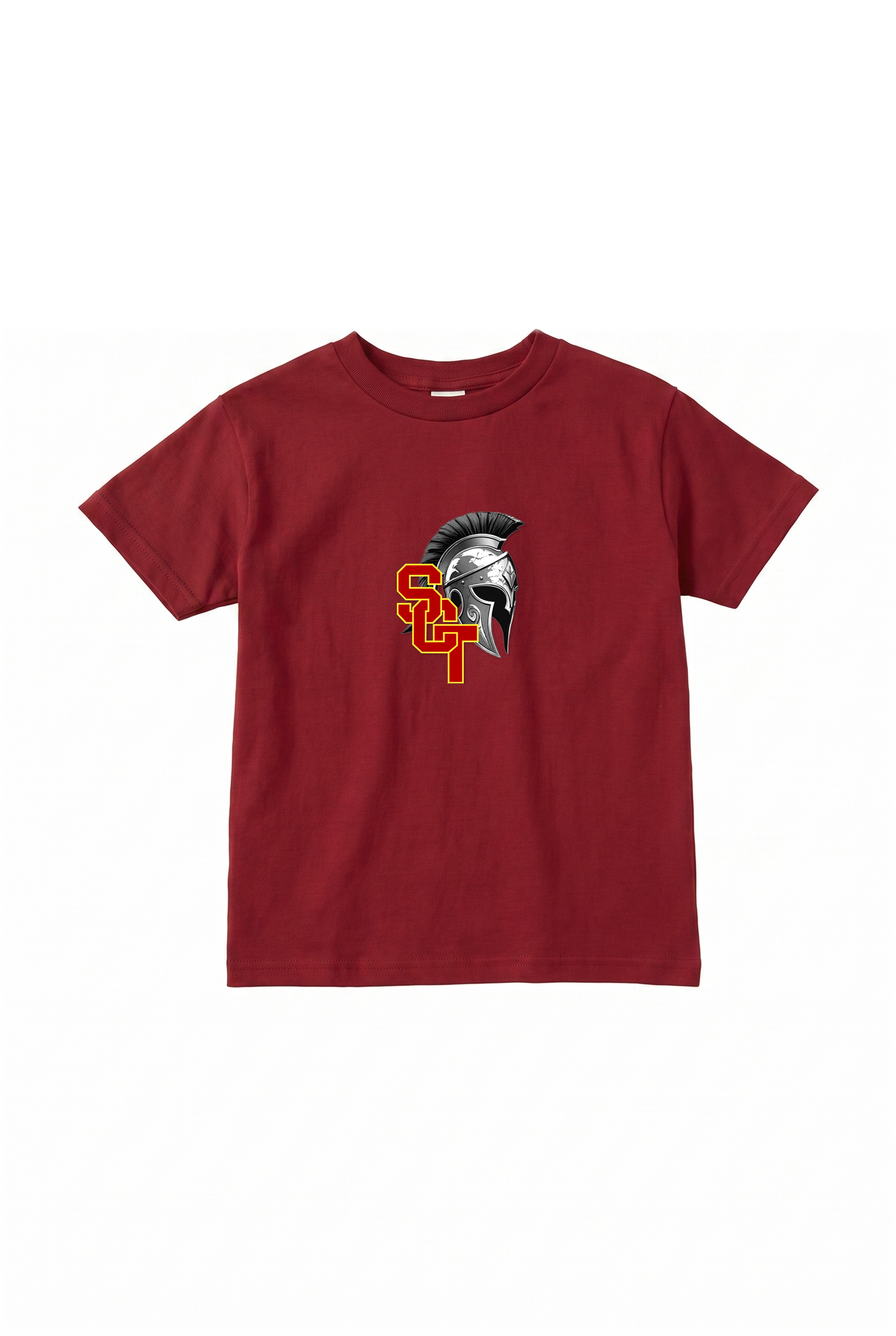 Siskiyou Trojans Youth Tee in Cardinal, front view