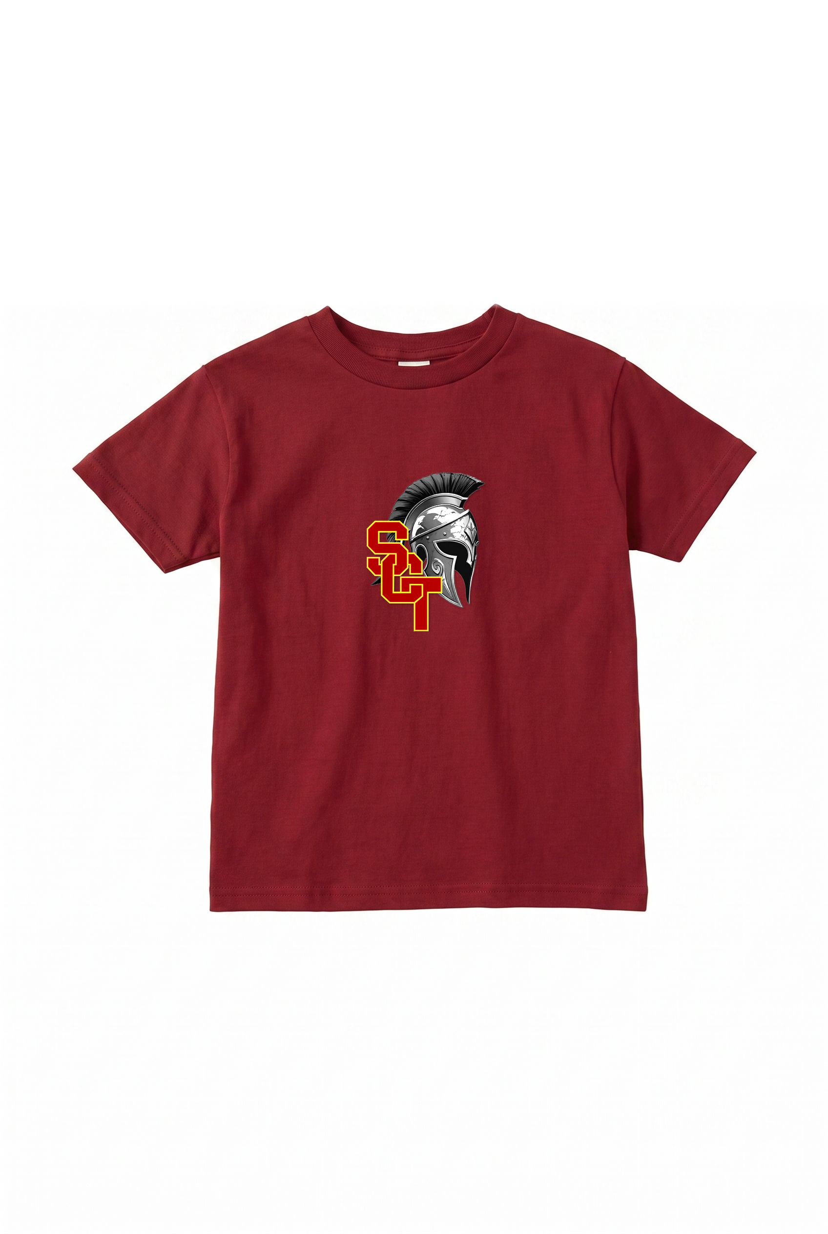 Siskiyou Trojans Youth Tee in Cardinal, front view
