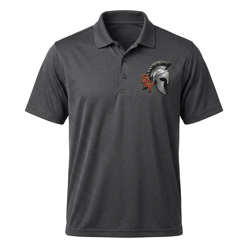 Siskiyou Trojans SCT crest on Dark Gray mens-polo (front view)