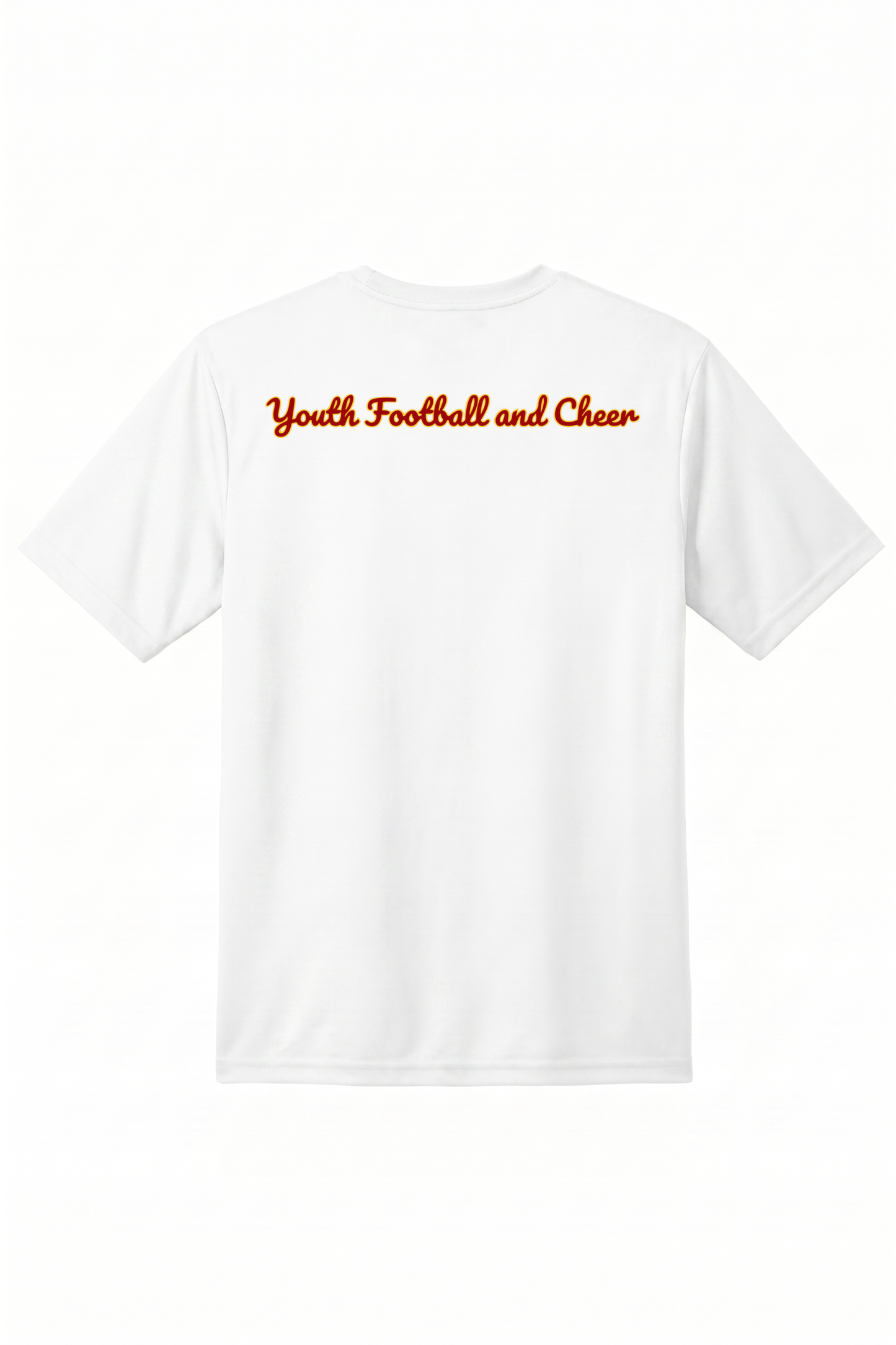 Siskiyou Trojans men's A4 short sleeve performance crew in white, back view, with Youth Football and Cheer across the upper back in the team script