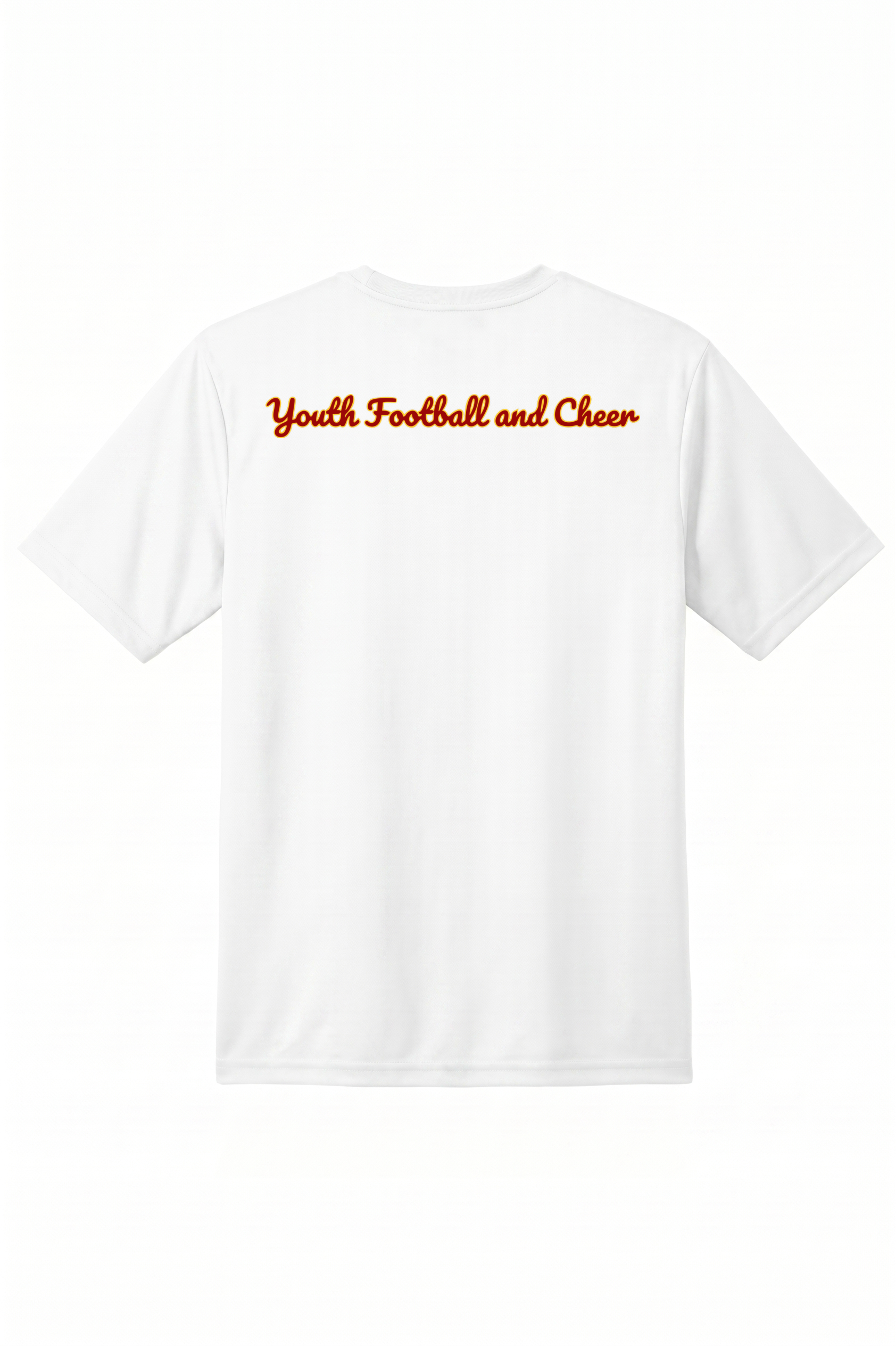 Siskiyou Trojans men's A4 short sleeve performance crew in white, back view, with Youth Football and Cheer across the upper back in the team script