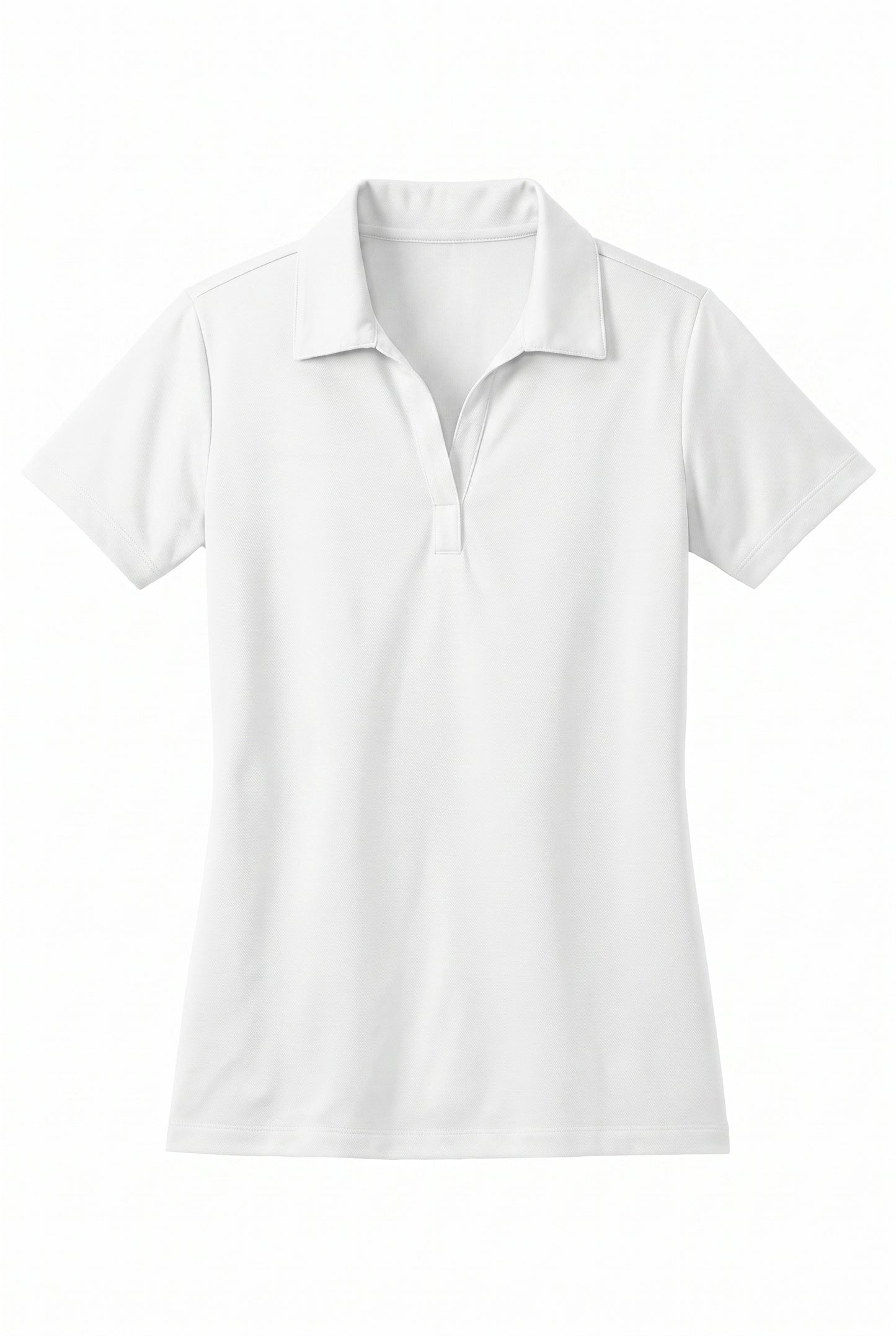 Siskiyou Trojans ladies Sport-Tek polo in white, back view, undecorated