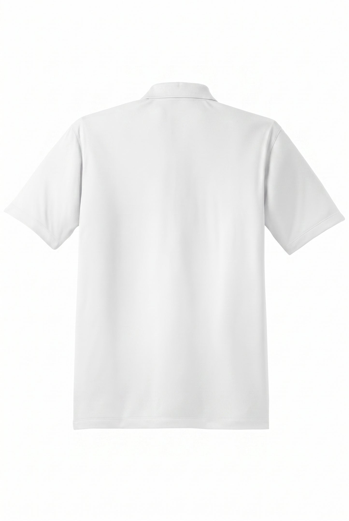 Siskiyou Trojans men's Sport-Tek polo in white, back view, undecorated