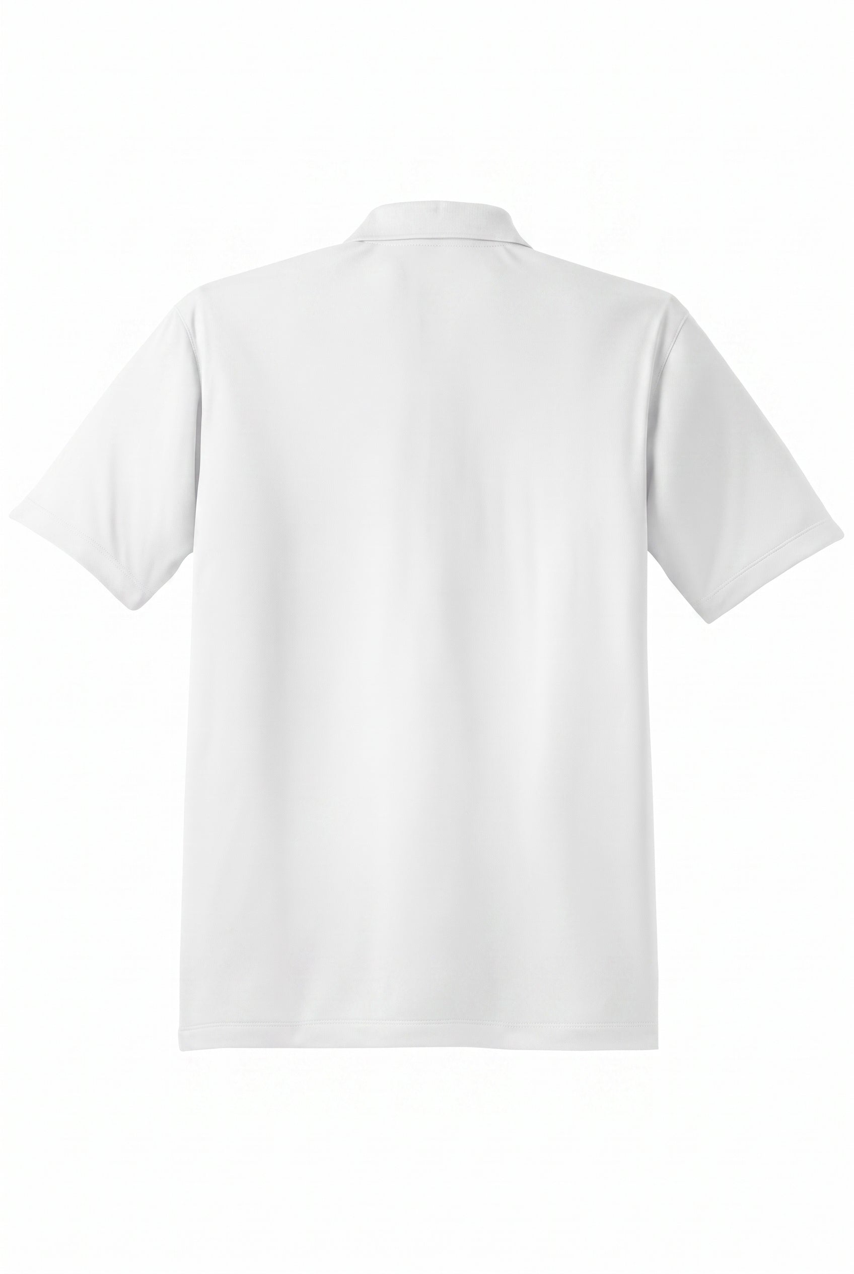 Siskiyou Trojans men's Sport-Tek polo in white, back view, undecorated
