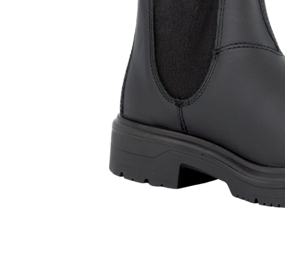 Steel Blue Hobart men's square-toe steel-toe boot — close-up of the distinctive wider square toe profile and ErgoDefender cap shape in black full-grain leather.