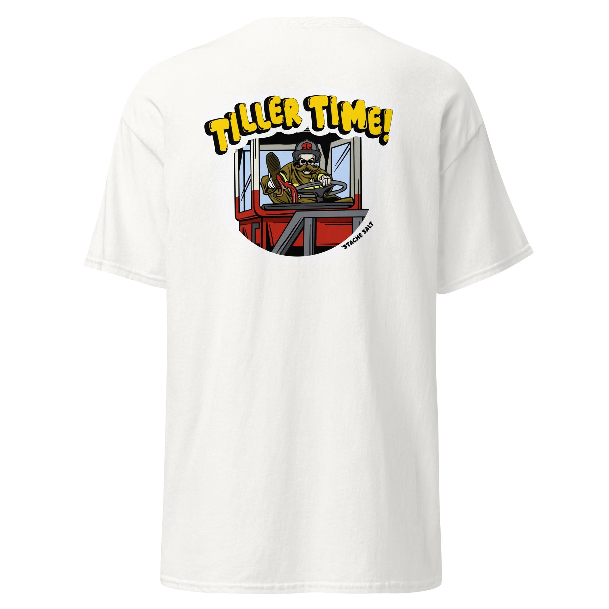 Stache Salt Tiller Time! Tee in White — back view