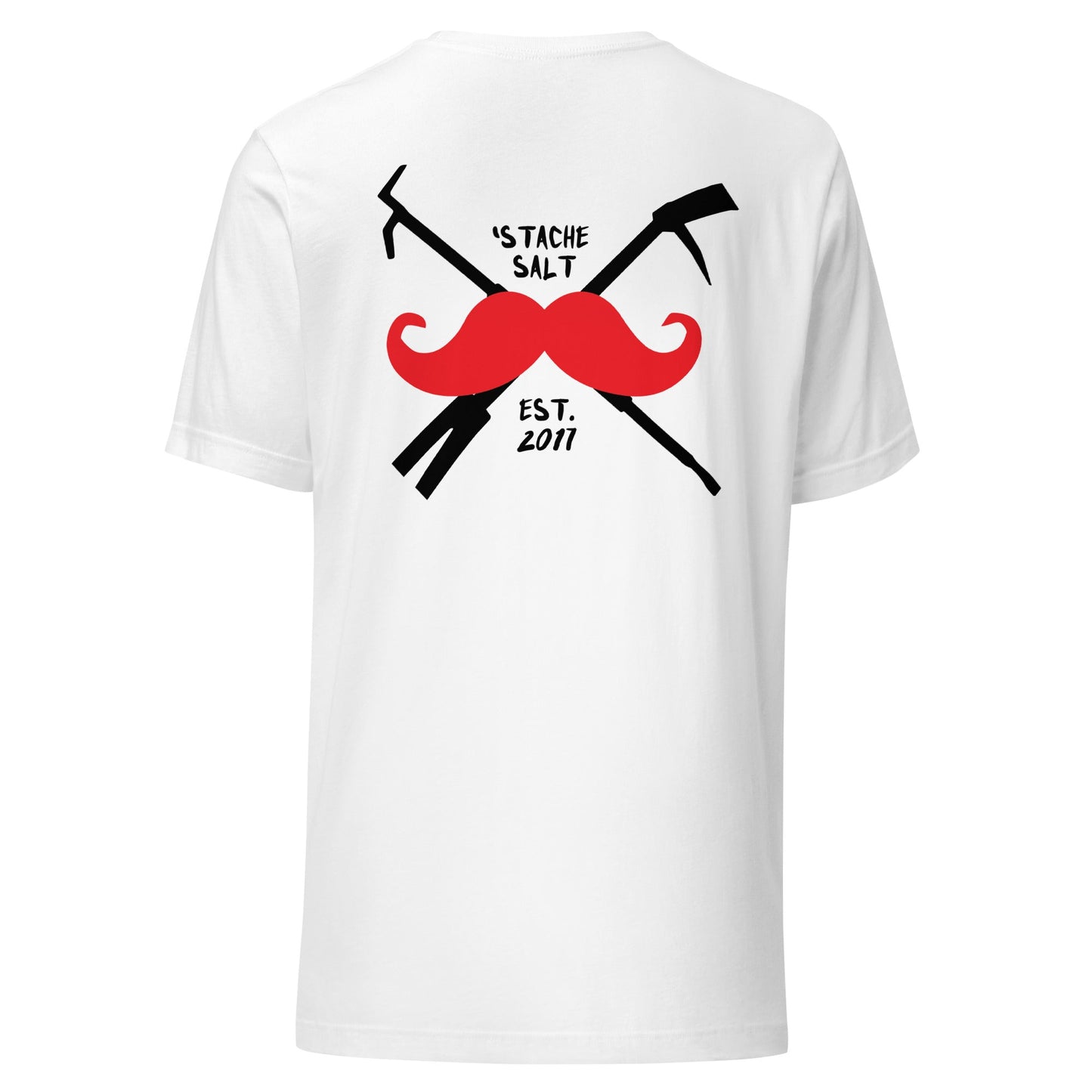 'Stache & Irons Tee in White — back view