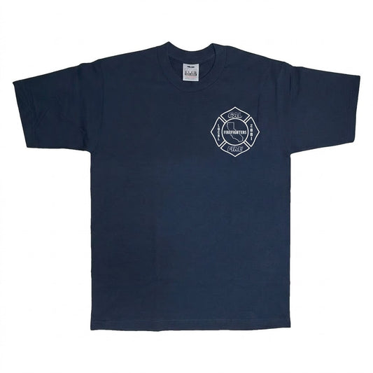Navy CAL FIRE Pro Club Comfort short-sleeve t-shirt — Maltese crest, front view (placeholder).