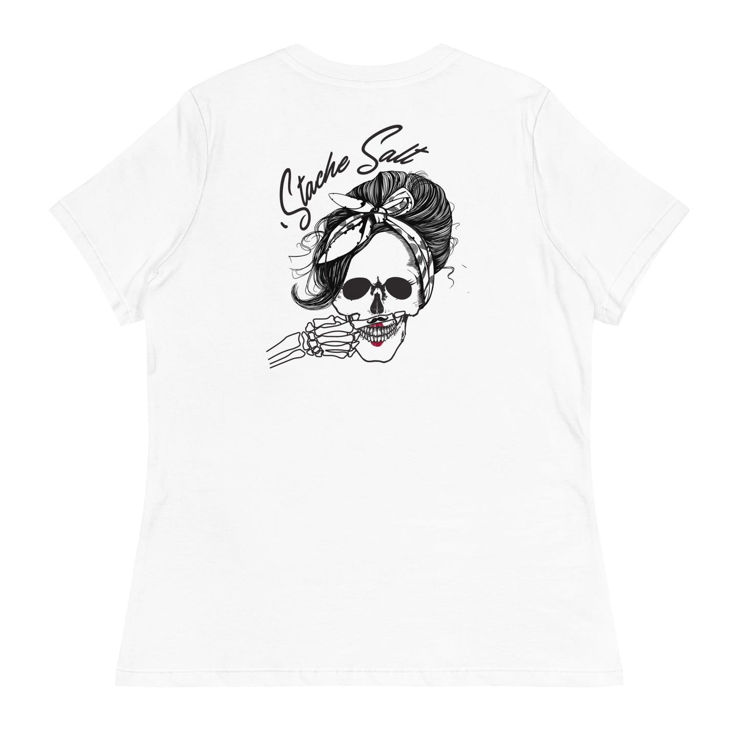 Stache Salt Salty Ladies Tee in White — back view