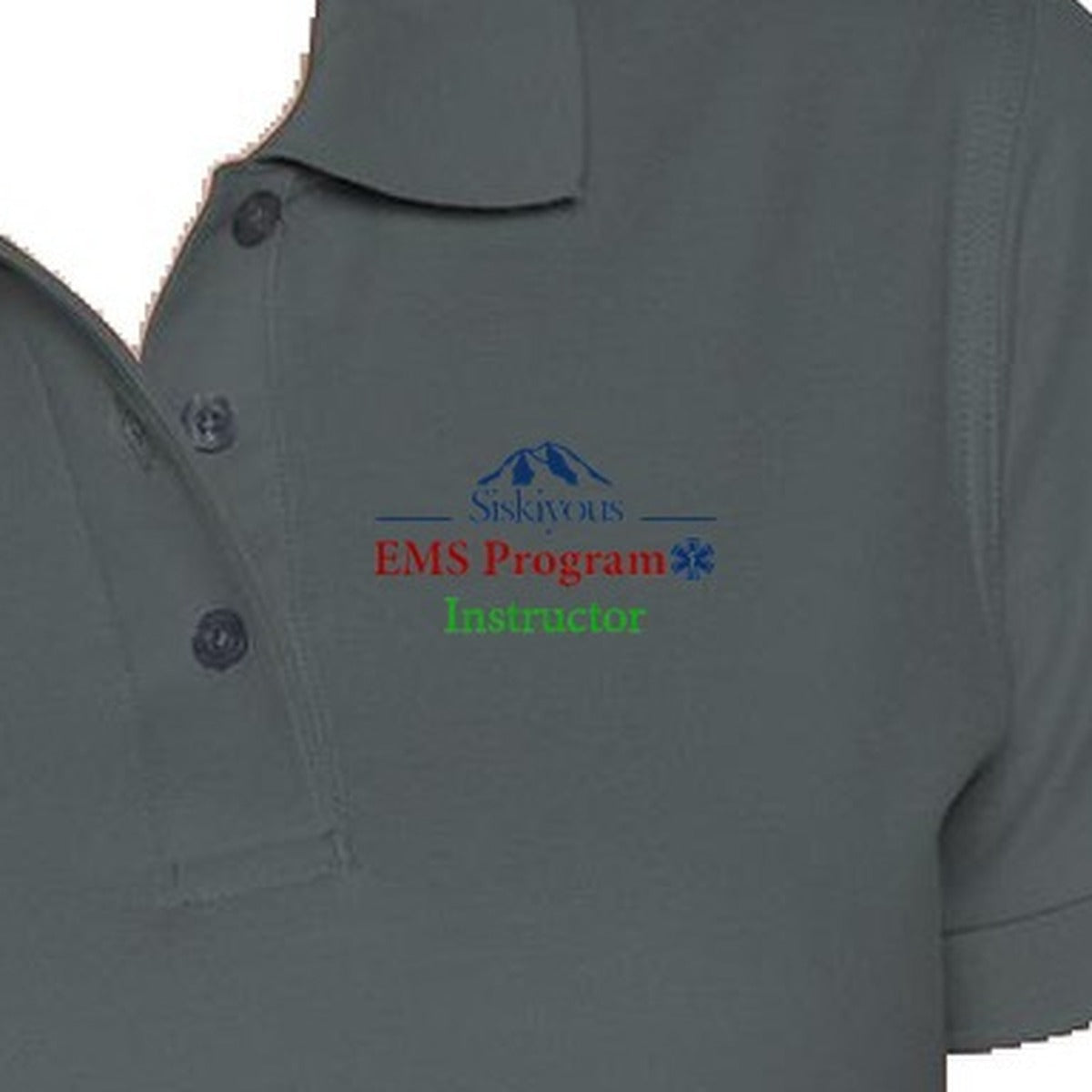 COS Womens Performance Polo - Siskiyous EMS Program Instructor embroidered logo detail