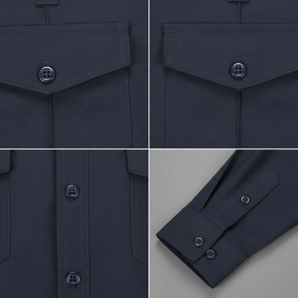 WorkRite Nomex shirt midnight navy detail shots showing fabric texture and flame-resistant construction