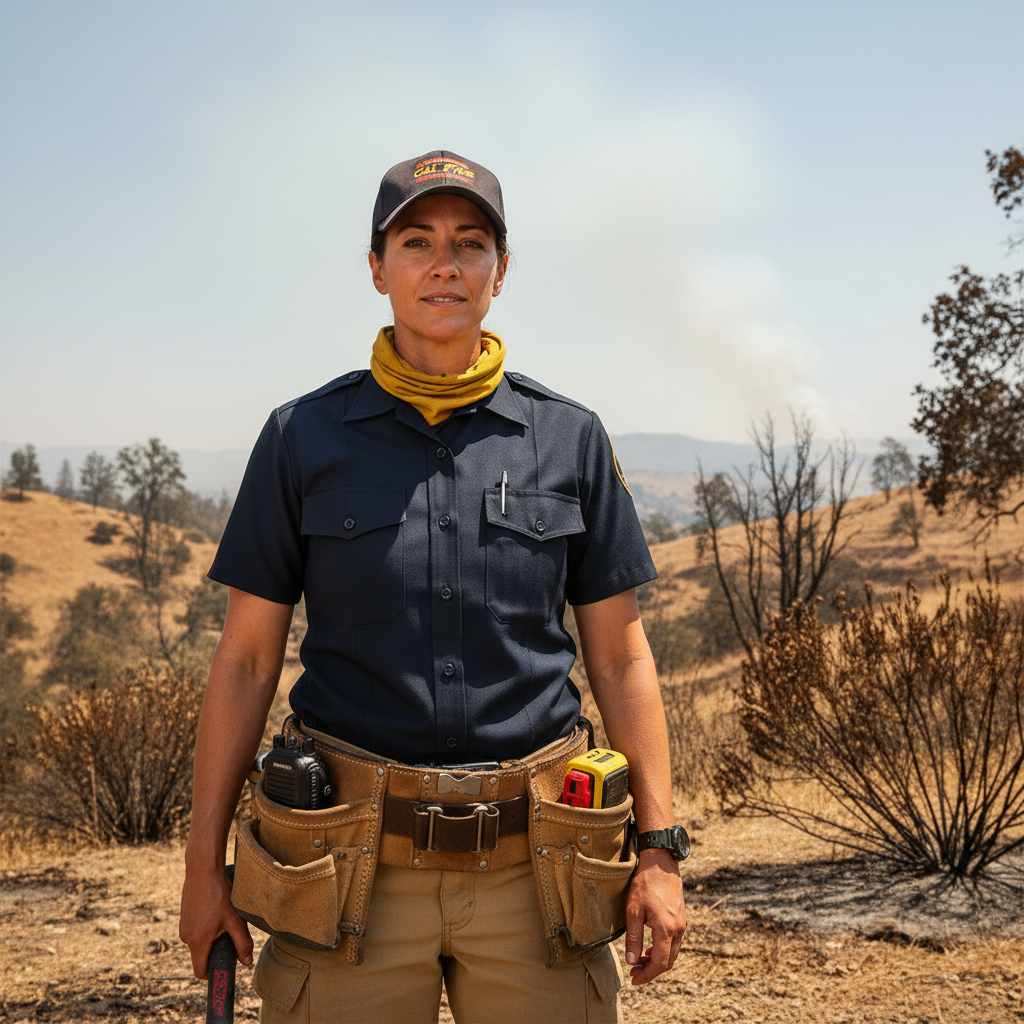 Cal Fire wildland firefighter wearing WorkRite Short Sleeve Nomex shirt in hot weather operations